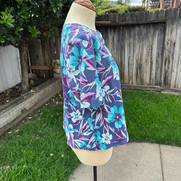 Appleseed's Blue Floral Button Up Blouse Crinkle Top Women's Size Medium - Picture 3 of 9